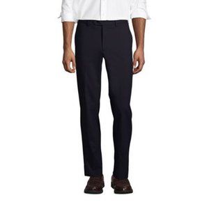 NWT LANDS' END WASHABLE WOOL TAILORED PLAIN FRONT TROUSERS TRUE NAVY 42